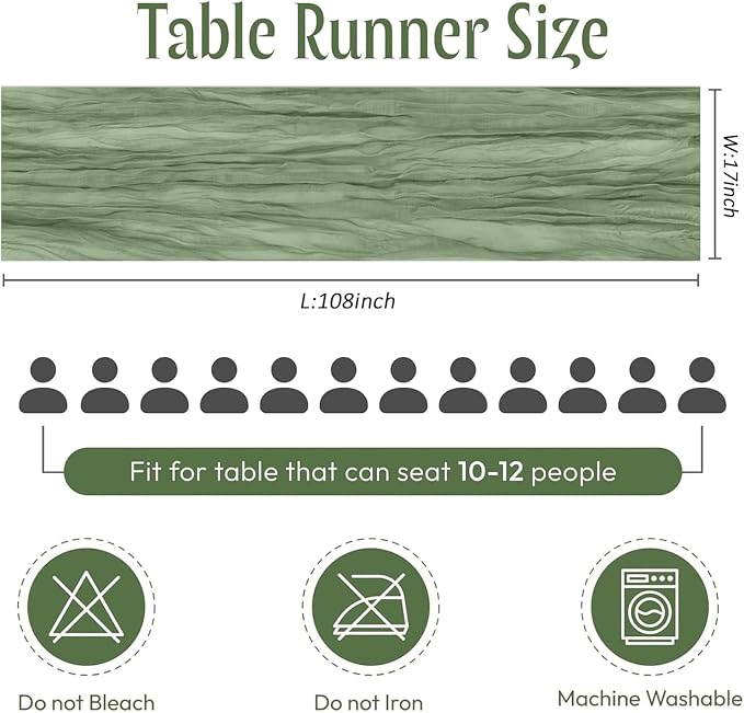 25 Pack Sage Green Cheesecloth Table Runner 17 x 108 Inch Gauze Table Runner - Image 2
