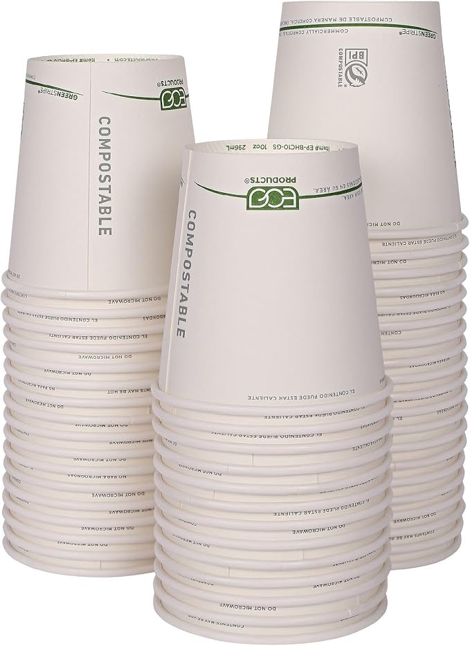 ECO PRODUCTS GreenStripe Disposable Paper Hot Cups, 10 oz, Paper To-Go Cups by Eco-Products