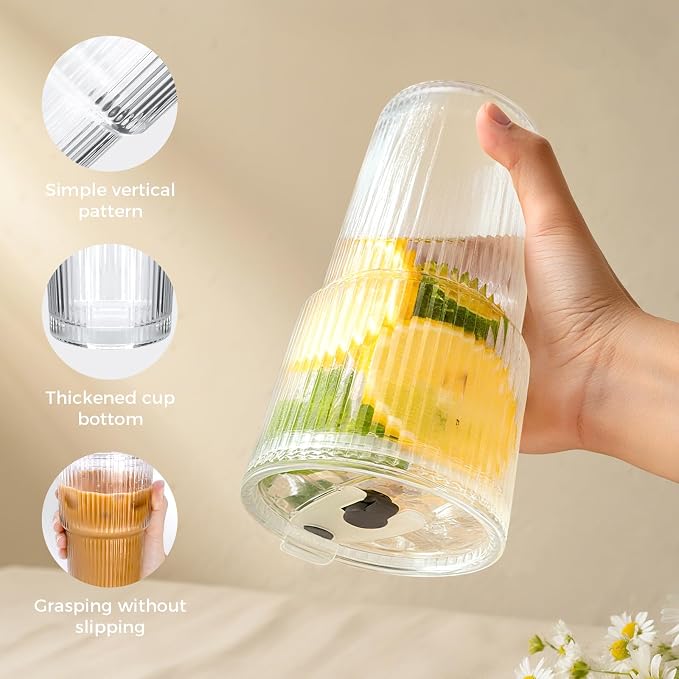 2PCS 20oz Glass Cups with Lids and Straws, Iced Coffee Cups with Lids, Stylish - Image 4