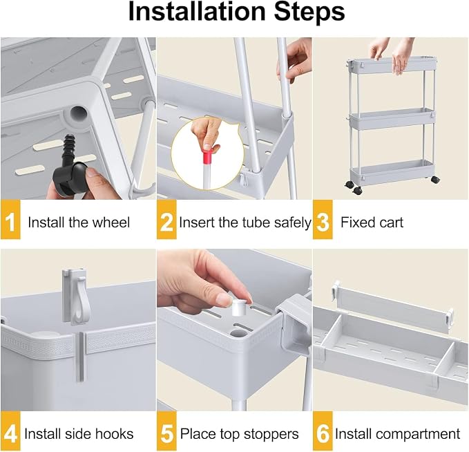 2-piece Set Slim Storage Cart 3 Tier, Bathroom Organizer Rolling Utility - Image 5