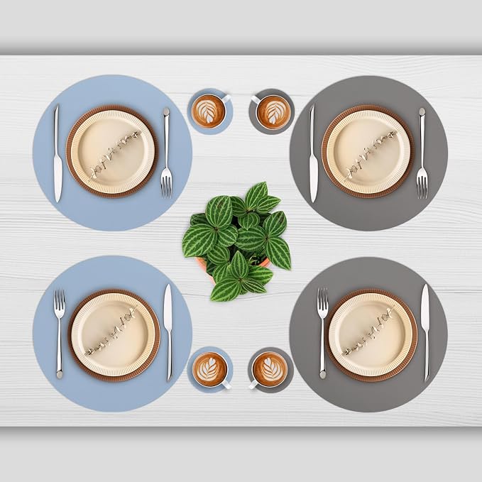 Myir JUN 15 Inches Round Placemats Set of 6 Faux Leather Place Mats | - Image 2