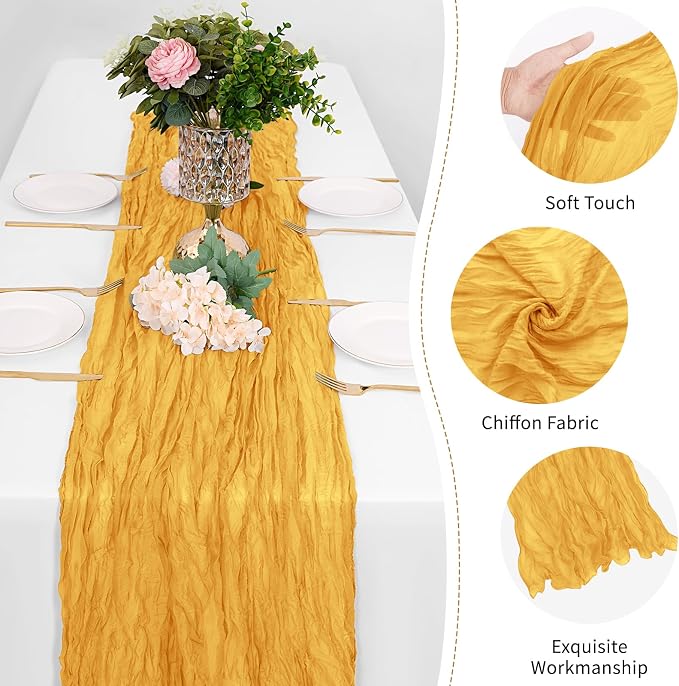 25 Pack Gold Polyester Gauze Table Runner, 17 x 108 Inch, Bohemian Style - Image 5
