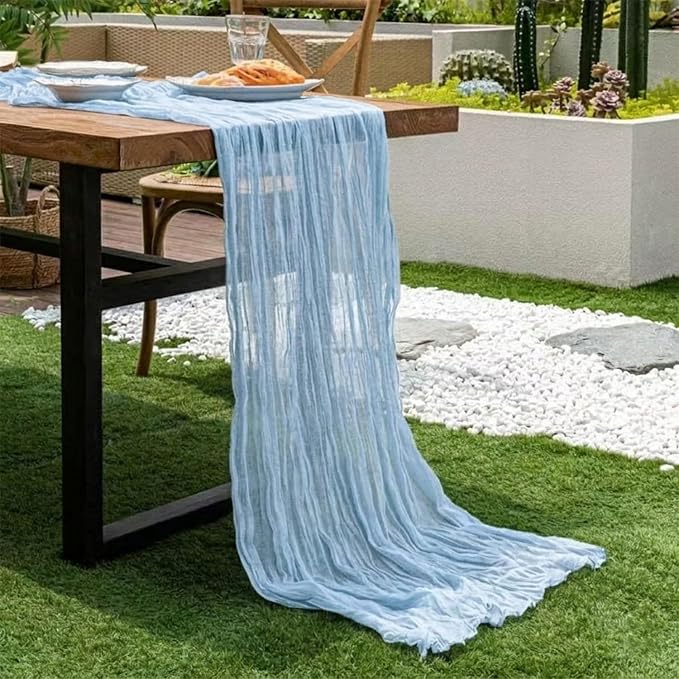 10 Pack Light Blue Cheesecloth Table Runner 22x120 Inch Boho Gauze Table Runner - Image 7