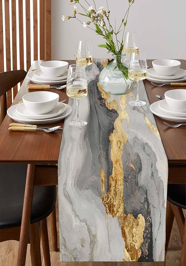 Grey Ombre Marble Table Runners 60 Inches Long, Abstract Art Kitchen Dining - Image 2