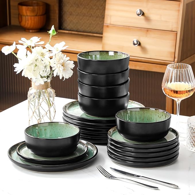 vancasso Plates and Bowls Sets, 18 Pieces Stoneware Dinnerware Sets - Image 7