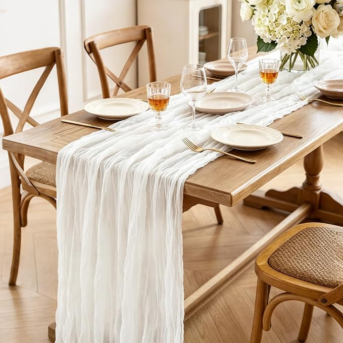 White Table Runner, 10FT Ivory White Cheesecloth Boho Gauze Table Runner - Image 3