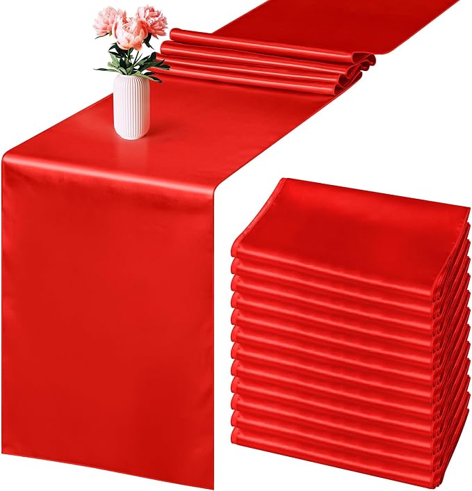 ANECO 4 Pack Satin Table Runner 12 x 108Inch Long Bright Silk and Smooth Fabric by Aneco