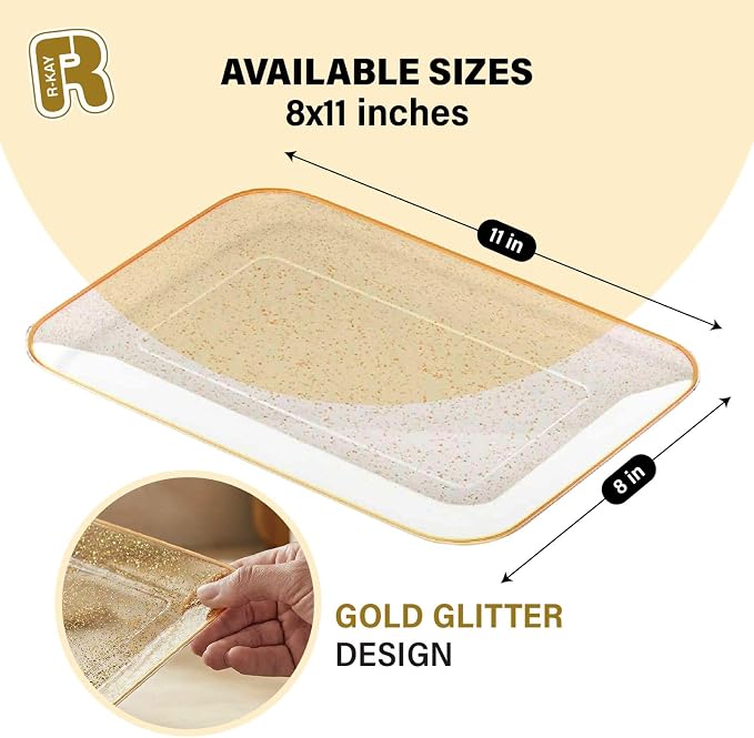 3 Pack Gold Glitter Plastic Serving Trays - Image 5