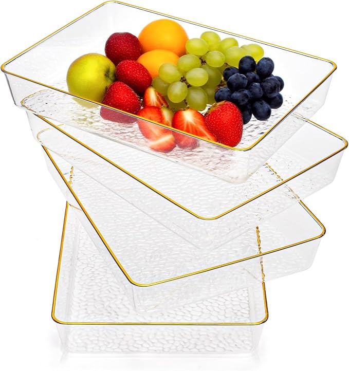 Cididu 4 Pack Clear Serving Trays, Deep Serving Platters Rectangle 12'' x 8'' by Cididu