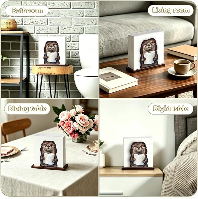 Cute Otter Napkin Holder for Table, Funny Otter Holding Tissue Design Wooden - Image 4