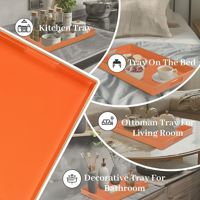 Orange Decorative Tray for Coffee Table, Serving Tray - Image 7