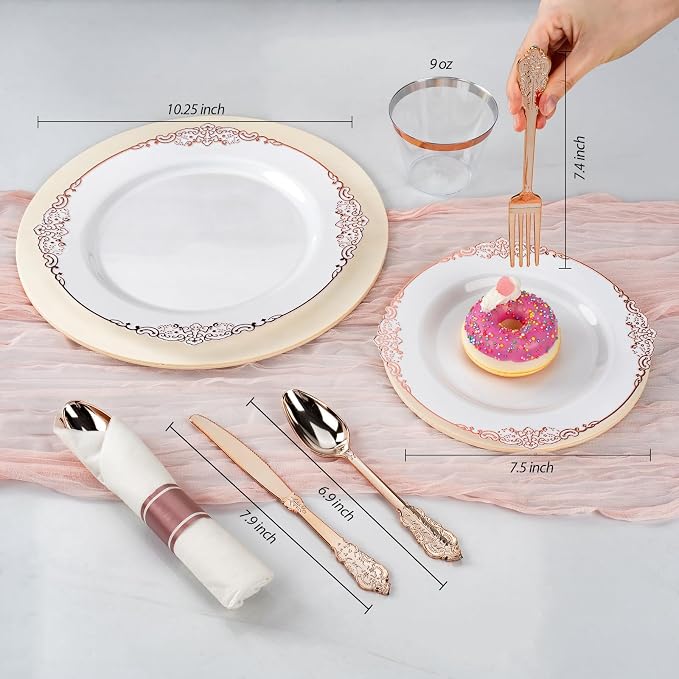 Bestluck 350PCS Rose Gold Disposable Dinnerware - Image 2