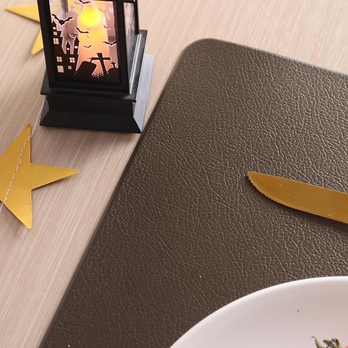 Vinjiasin Placemats Set of 4 Brown Leather Place Mats - Image 5