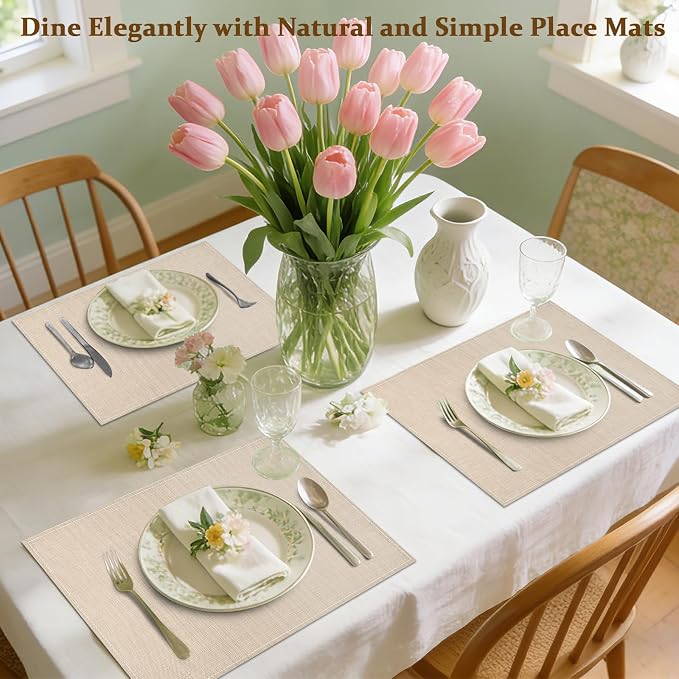 Bloss Beige Placemats Set of 4-12x18 Inch Washable Heat-Resistant Table Mats - Image 8