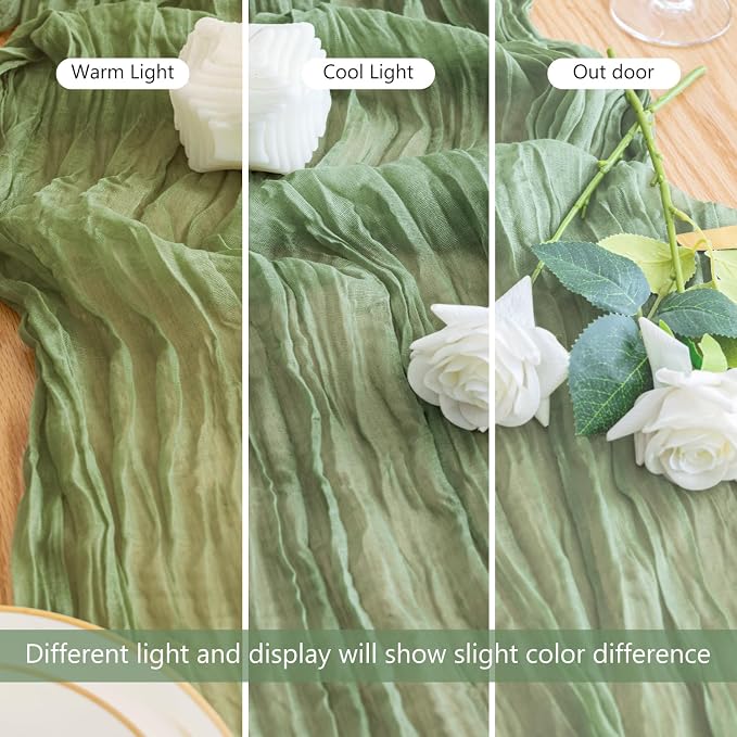 Cheesecloth Table Runner 10FT 12Pcs Sage Green Boho Gauze Sheer Runners | - Image 5
