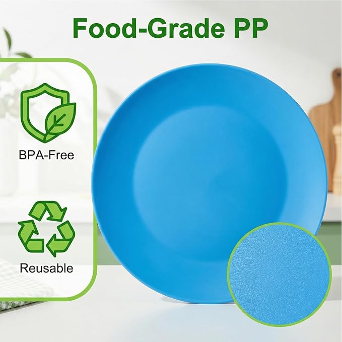 AOYITE 10 inch Plastic Plates Reusable Set 12, BPA Free Kids Plate Rainbow | - Image 3