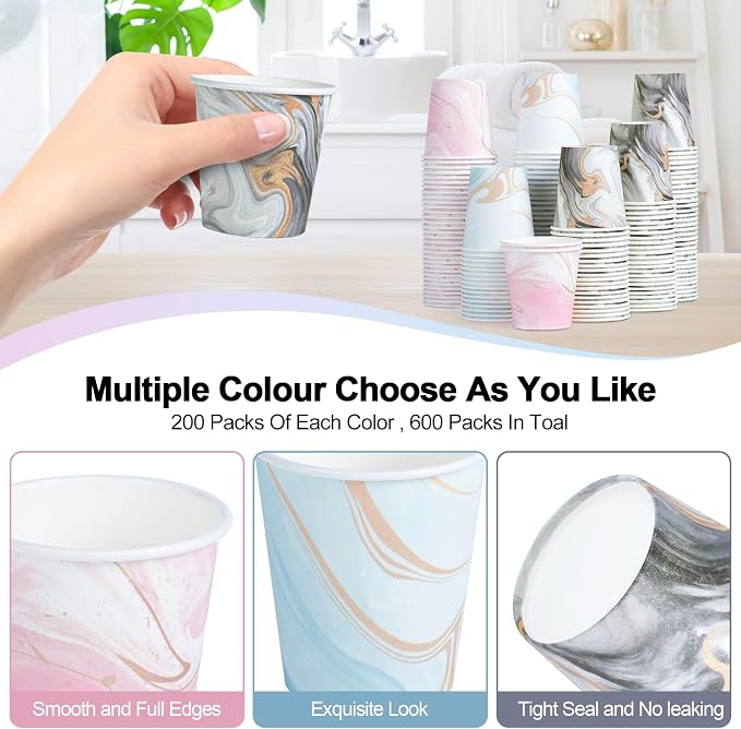 600 Pack 3oz Bathroom Paper Cups, Disposable Mouthwash Cups | Small Dixie Cups - Image 3