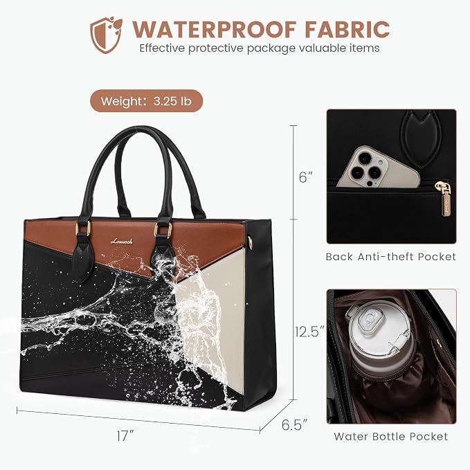LOVEVOOK Laptop Bag for Women, 17 lnch Waterproof Lightweight Leather Tote Bag - Image 6