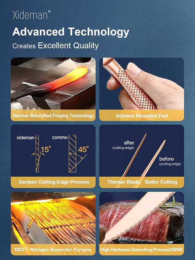 16-Pc Modern Copper Hammered 18/10 Stainless Steel Silverware Set | Ultra Sharp - Image 4