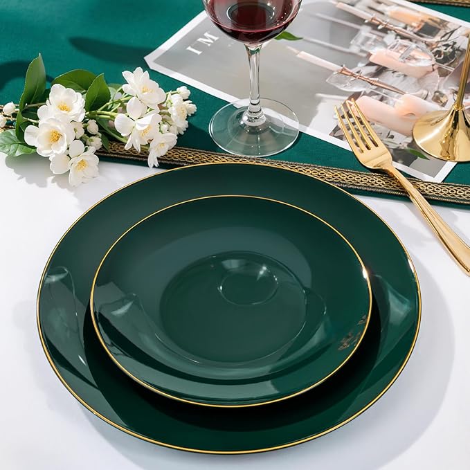 Nervure 100Pcs Green and Gold Plastic Plates - Image 2