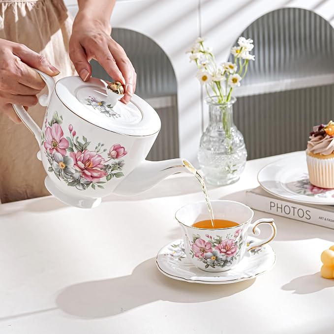 Ceramic Floral Cups with Saucers，7 oz Espresso Cups - Image 4