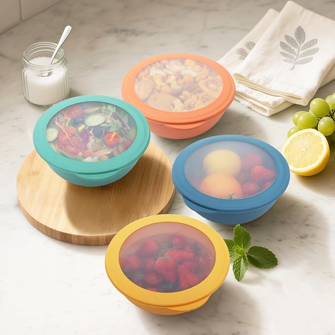 Wheat Straw Bowls Set with Lids, Unbreakable 40 OZ Cereal Bowls Set of 4 - Image 6
