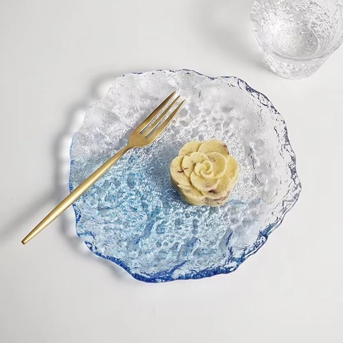 Lead-Free Crystal Glass Irregular Plate Coasters, Gradient Blue Design - Image 5
