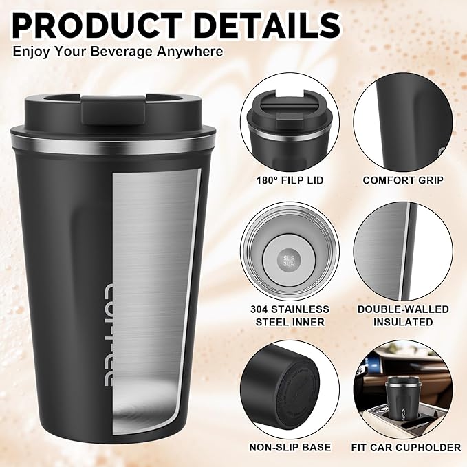 MOMSIV 12oz Travel Coffee Mug, Insulated Coffee Cup - Image 3