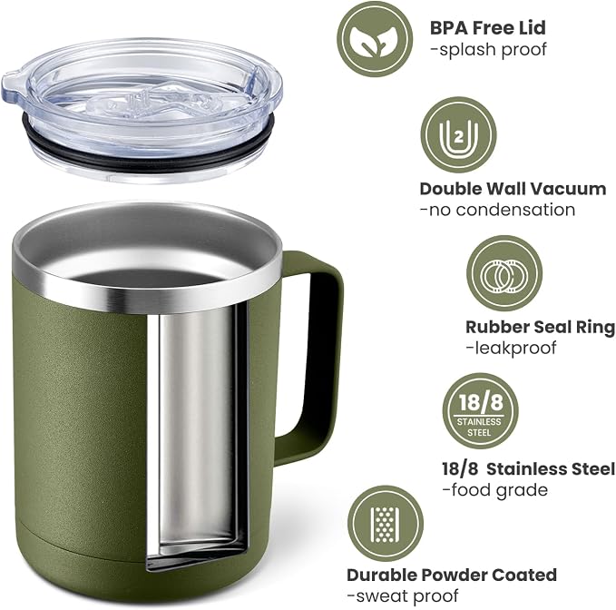 MEWAY 12oz Coffee Mug With Handle 4 Pack Bulk, Stainless Steel Insulated Travel - Image 2
