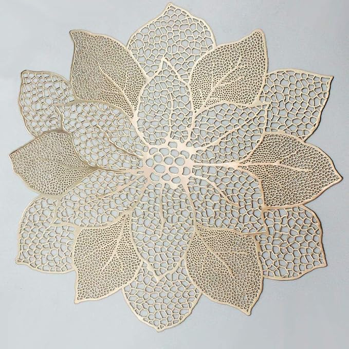 Gold Round Placemats for Dining Table Set of 6 Pressed Vinyl Metallic | 18in by AdasBridal