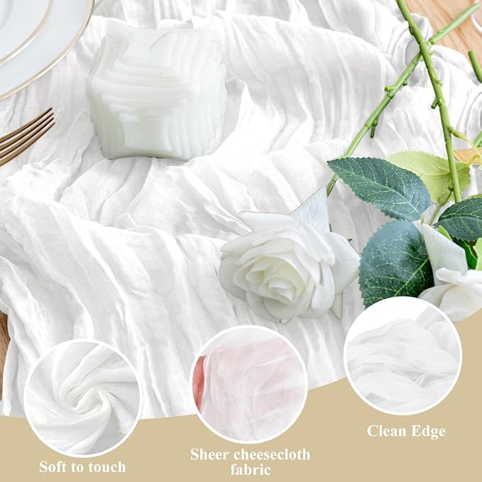 Cheesecloth Table Runner Ivory 10FT Boho Gauze Runner - Image 3