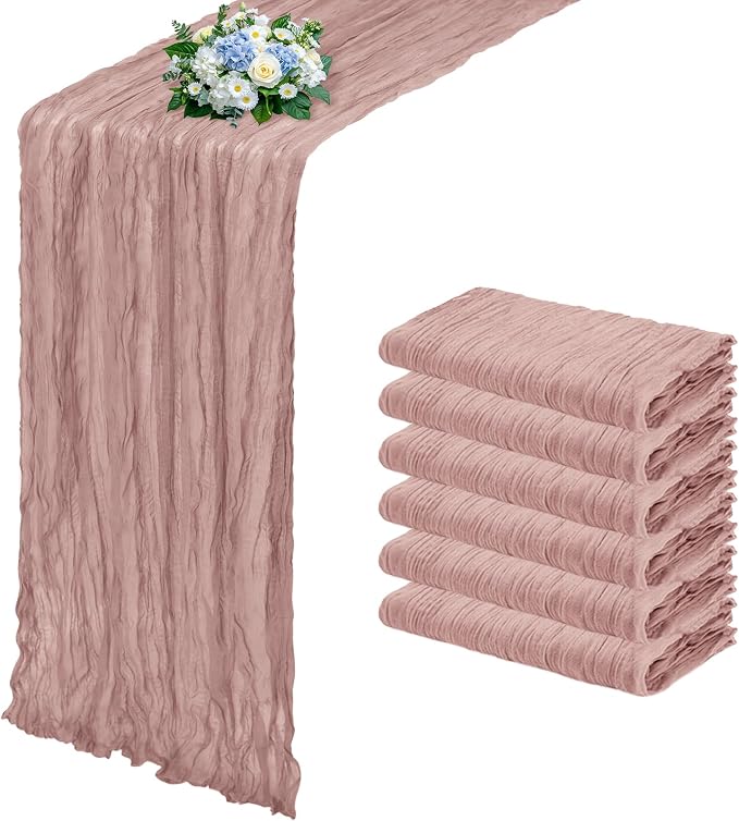 6 Pack Dusty Pink Cheesecloth Table Runner 17x108 Inch Semi Sheer Boho Gauze by Unknown