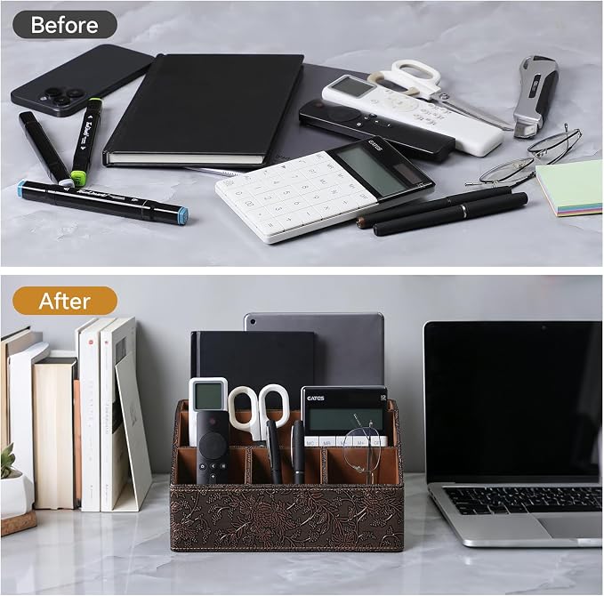 PU Leather Desktop Organizer, Home Luxury Remote Control Holder, Office Desk - Image 4