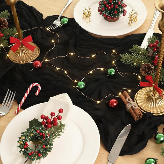 8 Pack Black Cheesecloth Table Runner 120 Inch Boho Wedding Decor | Cheesecloth - Image 5