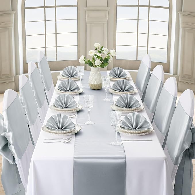 Silver Satin Table Runner, 12x108 Inches, 12 Pack | Premium Satin, Smooth - Image 3