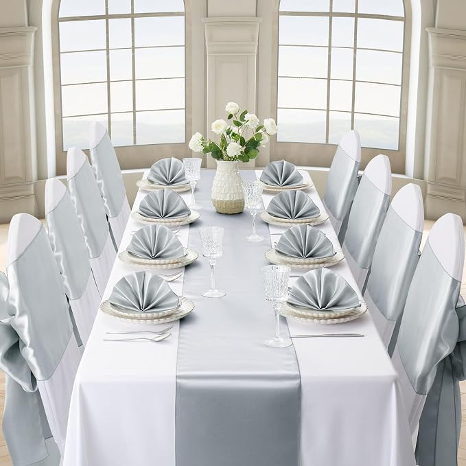 Silver Satin Table Runner, 12x108 Inches, 4 Pack | Premium Satin, Smooth - Image 3