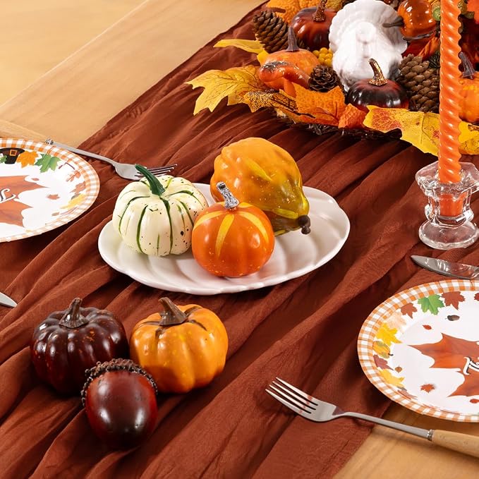 DeZerlor Terracotta Cheesecloth Table Runners 4 Pack Fall Runners | 120Inch - Image 3