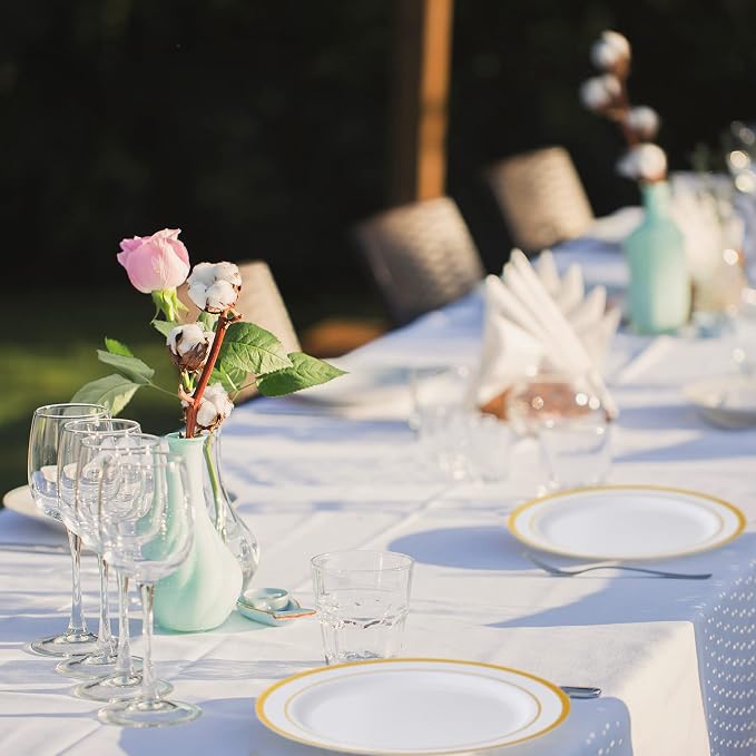 Vplus 100 Pack 10 in Gold Rimmed White Disposable Plastic Plates - Image 4