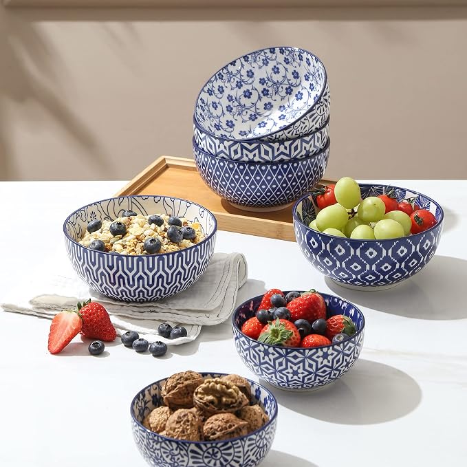Selamica Ceramic Cereal Bowls Set of 6, 24 Oz Deep Soup Bowls - Image 5