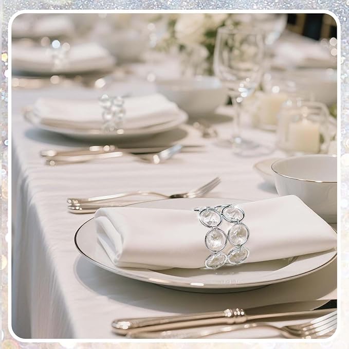 Crystal Metal Napkin Rings Set, Elegant Wedding/Party Table Decor, Shiny - Image 4