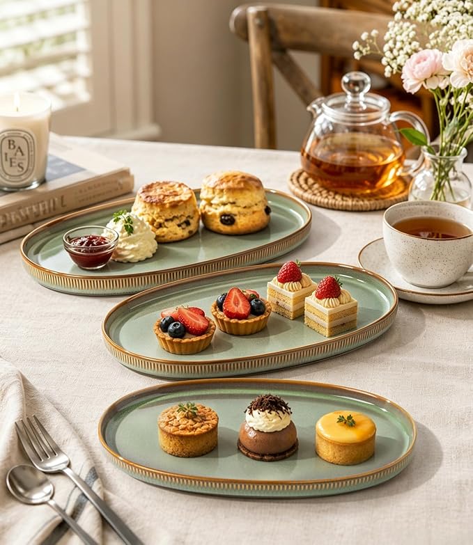 Ceramic Serving Platter Set of 3, Oval Serving Plates and Dishes | - Image 6