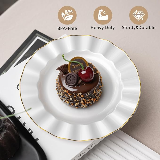 100PCS White Plastic Plates 7 Inch, Wavy Plates - Image 5