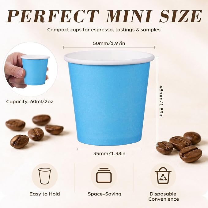 100 Pcs Mini Coffee Cups Brown Culture Cup 2oz Disposable Bathroom Cups Paper - Image 3