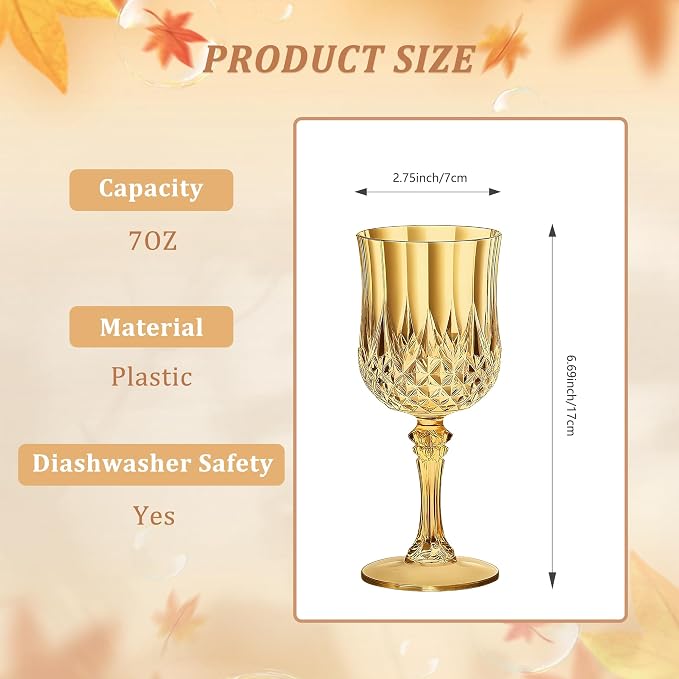 7OZ Plastic Wine Glasses, Reusable Vintage Goblets Unbreakable Drinking Glasses - Image 3