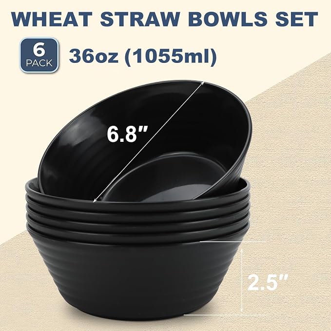Wheat Straw Bowl Sets, Microwave and Dishwasher Safe Bowls, Soup Bowl Sets BPA - Image 2