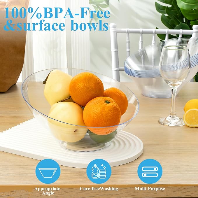 BESTVIP 54 Oz Clear Plastic Angled Serving Bowls, 12 Pack | Disposable Bowls - Image 3