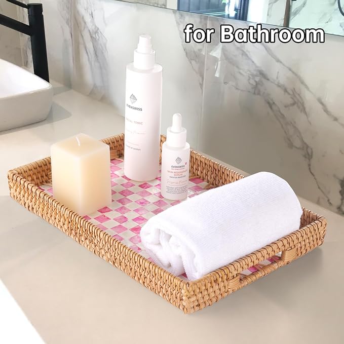 Rectangle Rattan Tray with Mother of Pearl Inlay, Rattan Serving Tray with - Image 7