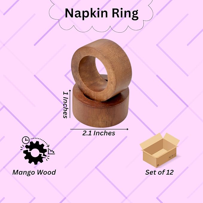 ALPHA Living HOME Handmade Wood Napkin Rings Set of 12 - Image 3
