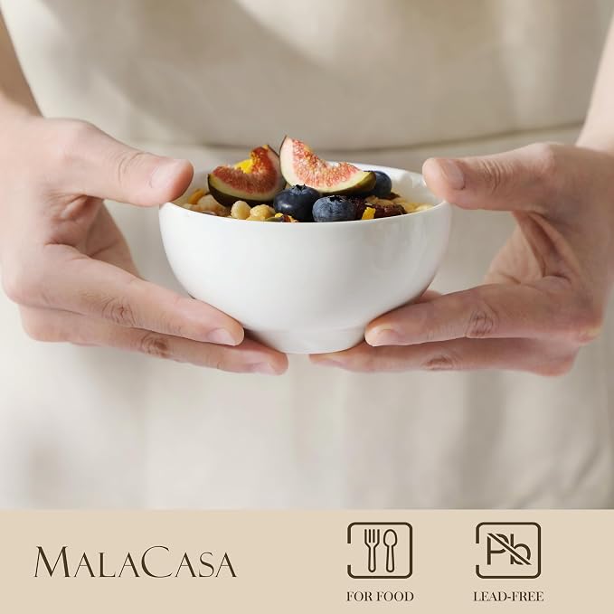 MALACASA Small White Bowls Set of 8, 10 Oz Ice Cream Bowls - Image 4