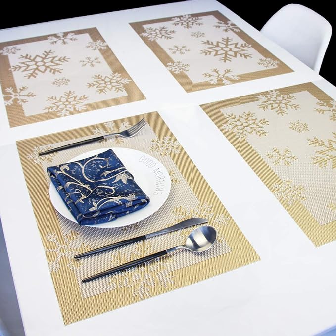 PIGCHCY Christmas Placemats Snowflake Woven Heat Resistant Placemats Washable - Image 5